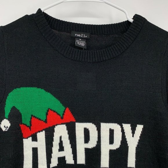 Rue21 Christmas Sweater Black Happy Elfin' Holiday Graphic - Picture 4 of 9